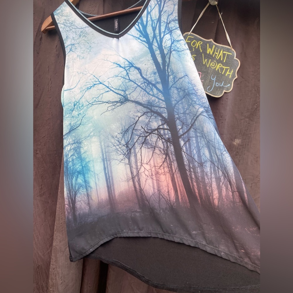 Edista Wanderlust Forest Graphic Tank - Artistic Nature Print - Size Small